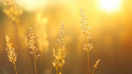 Abstract golden bokeh lights glowing softly against a warm background for elegant visualsの素材