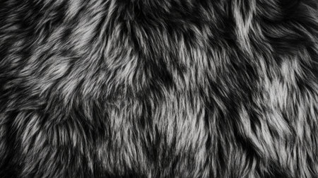 Close-up of natural grey fur with fluffy patterns, creating a realistic and cozy background textureの素材