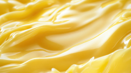 Close-up of elegant yellow cream folds, glossy texture creating a soft and smooth backgroundの素材