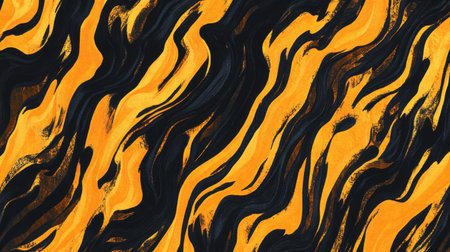 Dynamic tiger fur texture with bold stripes and warm orange tones, ideal for wildlife backdropsの素材