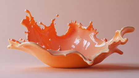 Isolated splash of orange liquid with dramatic shapes, droplets sparkling in the lightの素材
