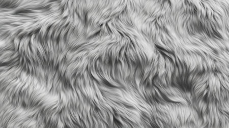 Realistic fluffy grey fur with soft, fine hair details creating a cozy texture for inviting designsの素材