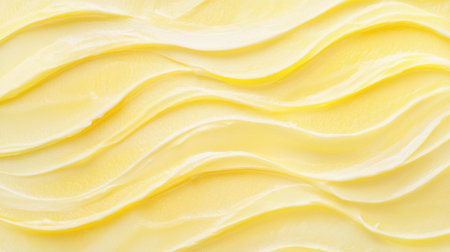 Soft wavy yellow cream texture with glossy finish, perfect for skincare product backgroundsの素材
