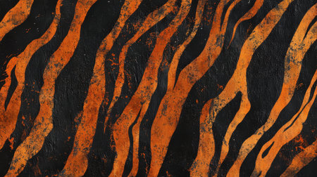 Vibrant tiger fur texture with bold black stripes and warm orange tones, perfect for wild-themed backgroundsの素材