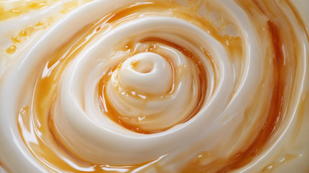 A captivating close-up shot featuring a creamy swirl of mayonnaise and sauce. The smooth texture and rich color create an inviting culinary design, perfect for food-related projects.の素材