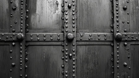 Distressed metal texture with deep scratches and worn areas, creating a rough industrial backgroundの素材