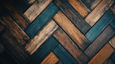 Herringbone patterned dark wood texture with bold lines and natural tones for sophisticated designsの素材