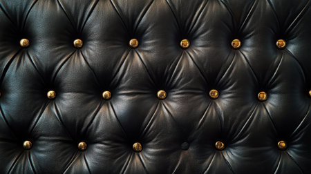 Luxurious background of black leather with gold button tufting, ideal for upscale interior design conceptsの素材