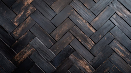Sleek dark wood herringbone pattern showcasing geometric precision and deep natural textureの素材