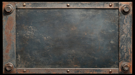 Vintage metal surface with corroded bolts and a worn patina, evoking industrial charmの素材