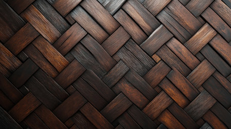 Sophisticated dark wood herringbone pattern texture, ideal for luxury interiors or design backgroundsの素材