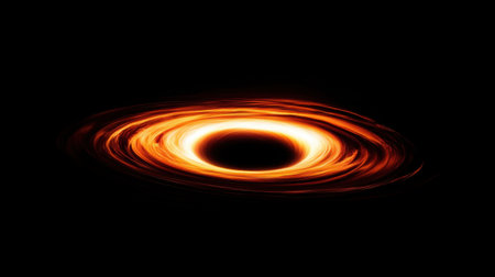 A mesmerizing view of a black hole bending time and space, its event horizon glowing with cosmic light.の素材