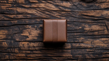 A small brown gift box centered on a textured wooden background, ideal for Valentine or New Year-themed designs.の素材