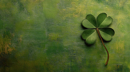 A symbolic four-leaf clover displayed beautifully on a vibrant green canvas, with minimal distractions and focus on detail.の素材