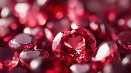 Stunning heart-shaped red gemstones sparkle amidst a rich sea of shining stones, creating an enchanting scene perfect for themes of love and celebration.の素材