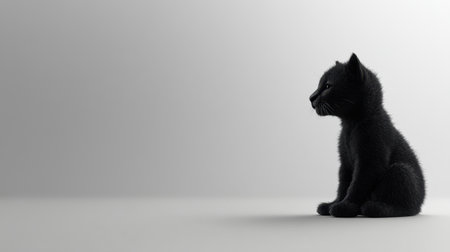 This adorable black cat sits gracefully on a minimal background, showcasing its playful personality and soft features. Perfect for animal lovers.の素材