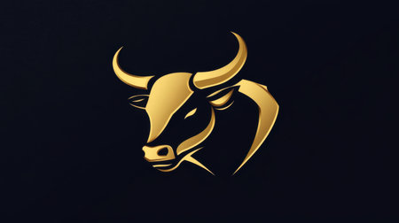 This striking golden bull emblem showcases strength and elegance, set against a sleek black background. Ideal for branding and modern design projects.の素材