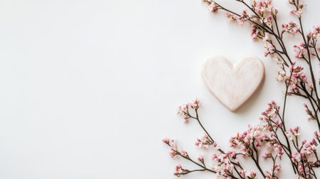 A charming heart-shaped decoration surrounded by delicate pink flowers on a white background, perfect for expressing love and appreciation in various designs.の素材