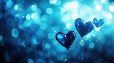 Discover a captivating image of shimmering blue hearts set against a dreamy bokeh background, perfect for conveying love, romance, and emotion in your designs.の素材