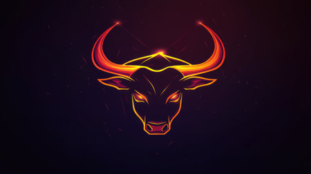 This vibrant abstract illustration features a bull's head with striking fiery horns. It symbolizes power and energy, perfect for creative projects.の素材