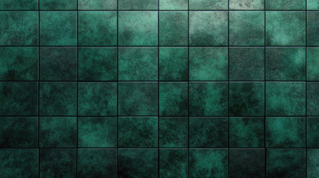 Dark green subway tiles with seamless pattern and shiny texture, creating a modern wall backgroundの素材