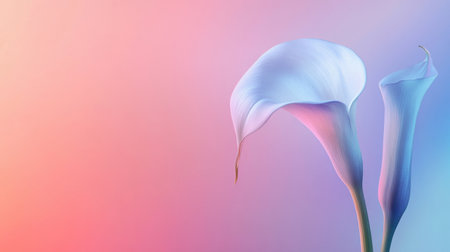 A graceful white calla lily against a soft gradient background, leaving plenty of negative space for customization.の素材