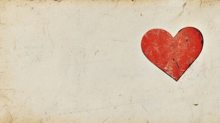 A vintage red heart graphic on an old paper background, perfect for love-themed projects. Offers ample space for messages or creative designs.の素材