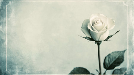 A stunning white rose stands gracefully against a soft, vintage background. This image captures the beauty and elegance of nature in a serene and artistic manner.の素材