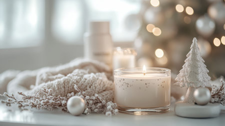 A festive winter skincare aesthetic with light tones, gentle lighting, and essential beauty tips visuals.の素材