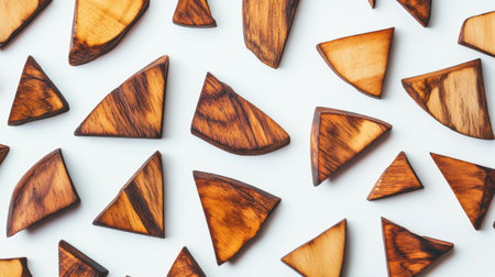 A minimalist photo showcasing sandalwood chips on white, emphasizing their rustic charm and natural appeal.の素材