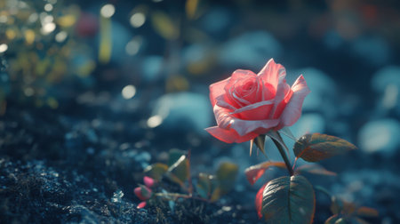 A beautiful pink rose stands elegantly in its natural environment, showcasing delicate petals and vibrant colors. This serene flower represents beauty and tranquility in nature.の素材