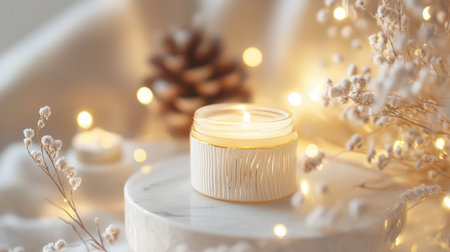 A festive winter skincare aesthetic with light tones, gentle lighting, and essential beauty tips visuals.の素材