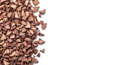 A minimalist photo showcasing sandalwood chips on white, emphasizing their rustic charm and natural appeal.の素材