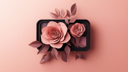 A stunning arrangement of elegant roses in soft pink tones, complemented by delicate leaves. This artistic visual captures beauty and creativity, perfect for decor.の素材