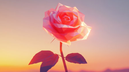 Pixelated rose flower glowing against a gradient digital canvas, evoking nostalgia and innovation.の素材