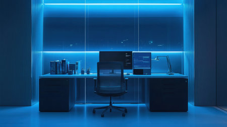 High-tech lighting enhances productivity and ambiance in a modern office settingの素材