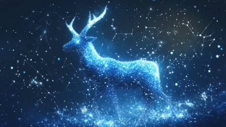 An artistic depiction of the Capricorn zodiac symbol on a starry background, with constellations glowing softly.の素材