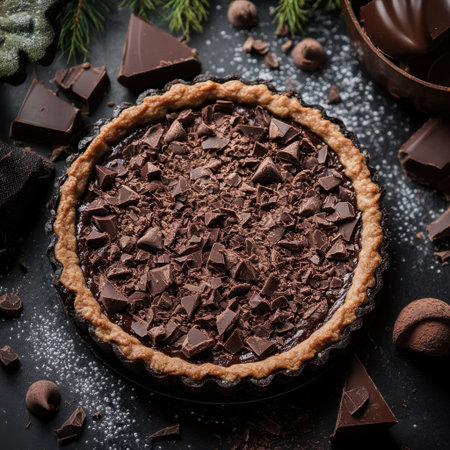 Rich Chocolate Tart on Charcoal Surfaceの素材