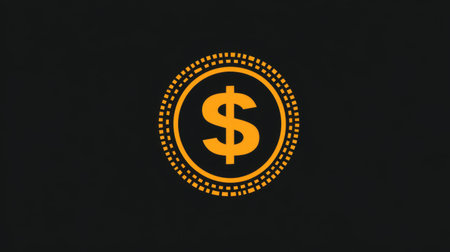 This eye-catching graphic features a bright orange dollar sign centered on a black background, perfect for themes of finance, wealth, and commerce.の素材