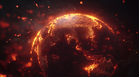 Glowing data streams wrap around a futuristic globe projection, emphasizing global connectivityの素材