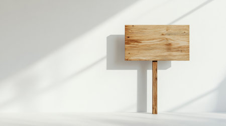 Clean white background with a plain wooden sign standing upright, offering endless opportunities for imaginative customizationの素材