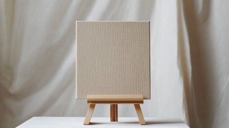 Empty canvas on a simple wooden easel against a clean backdrop, symbolizing limitless artistic potentialの素材