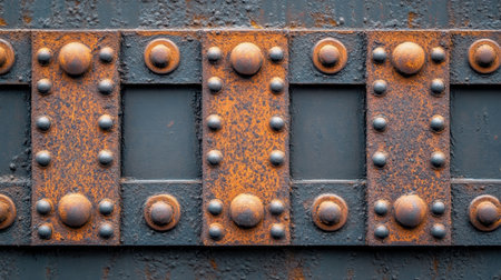 Rough metal background with oxidized patches and visible scratches, creating a gritty, industrial vibe.の素材