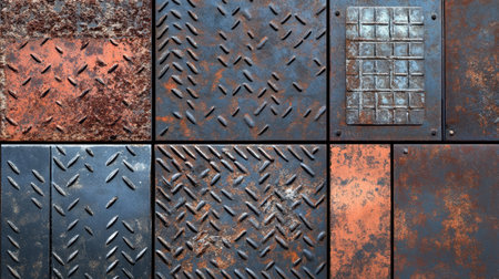 Rugged metal texture featuring rust patterns and scratched details, perfect for industrial or grunge themes.の素材