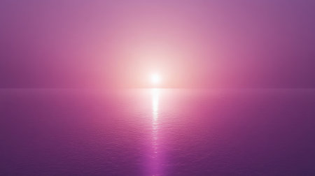 A calming sunset scene featuring a serene sea illuminated in soft purple hues, creating a tranquil atmosphere. Ideal for nature-focused compositions.の素材