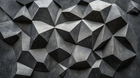 This image features an abstract geometric surface with dark tones, showcasing sharp angles and dimensional shapes, perfect for modern design projects.の素材