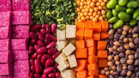 A vibrant array of fresh vegetables and legumes showcases a variety of colors and textures, perfect for healthy cooking, meal prep, or dietary inspiration.の素材