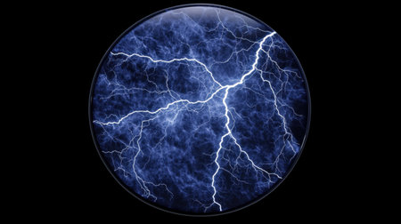 Stunning blue lightning illuminating a dark background creates a captivating display of energy and nature's power, perfect for dramatic visuals and science themes.の素材