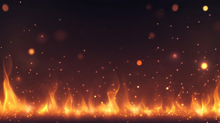 This captivating image features vibrant fire flames dancing against a dark backdrop, enhanced by glowing sparks. Ideal for themes of warmth, energy, and beauty.の素材
