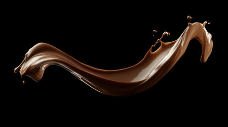 A captivating image of flowing chocolate liquid on a black background, showcasing the beauty and richness of dessert. Perfect for food-related themes.の素材
